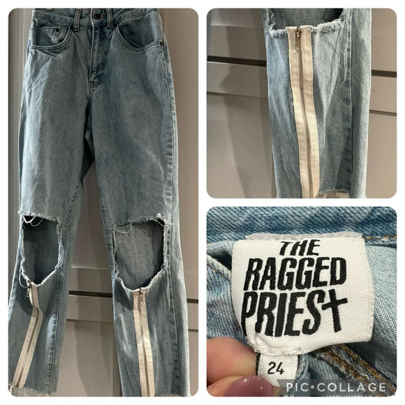 ASOS The Ragged Priest Distressed Ripped Straight Leg Jeans Zipper Legs Size 24 - Picture 1 of 9